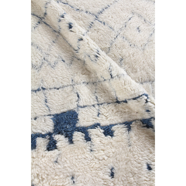 Bohemian Blue Geometric Hand-Knotted Wool & Cotton Rug, 10' x 14'