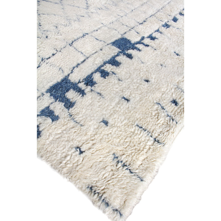 Bohemian Blue Geometric Hand-Knotted Wool & Cotton Rug, 10' x 14'