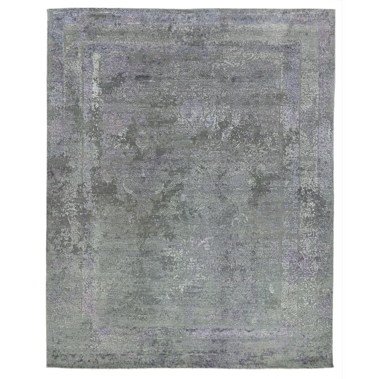 Maison Charcoal and Purple Hand-Knotted Wool Viscose Rug 10' x 14'