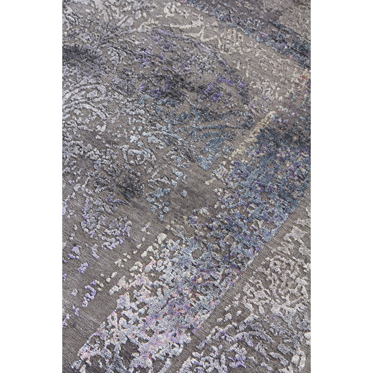 Maison Charcoal and Purple Hand-Knotted Wool Viscose Rug 10' x 14'
