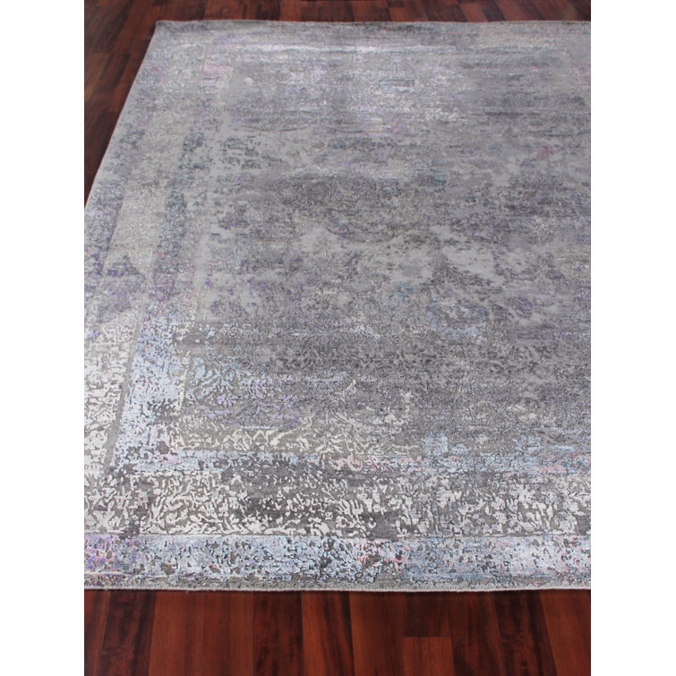 Maison Charcoal and Purple Hand-Knotted Wool Viscose Rug 10' x 14'