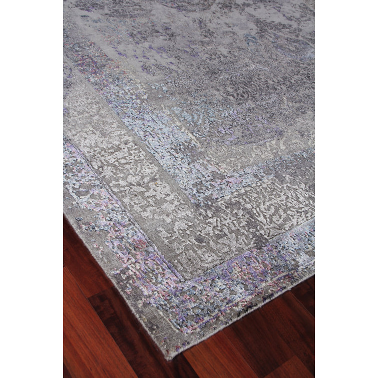 Maison Charcoal and Purple Hand-Knotted Wool Viscose Rug 10' x 14'