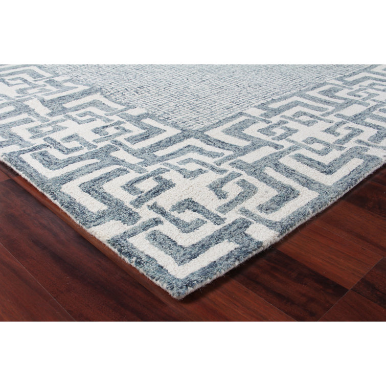 Caprice Blue Geometric Handmade Tufted Wool Area Rug 12' x 15'