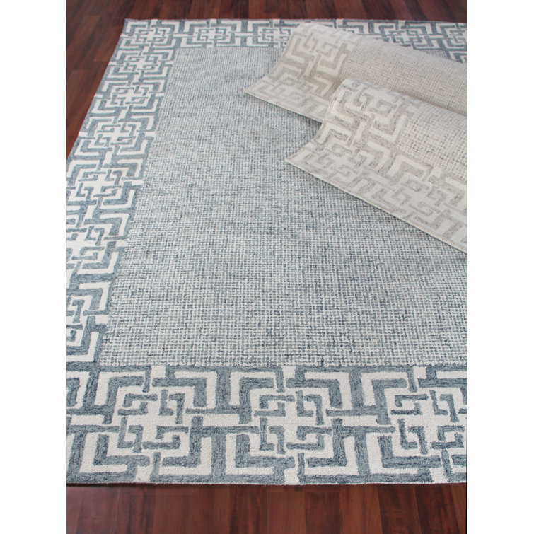 Caprice Blue Geometric Handmade Tufted Wool Area Rug 12' x 15'