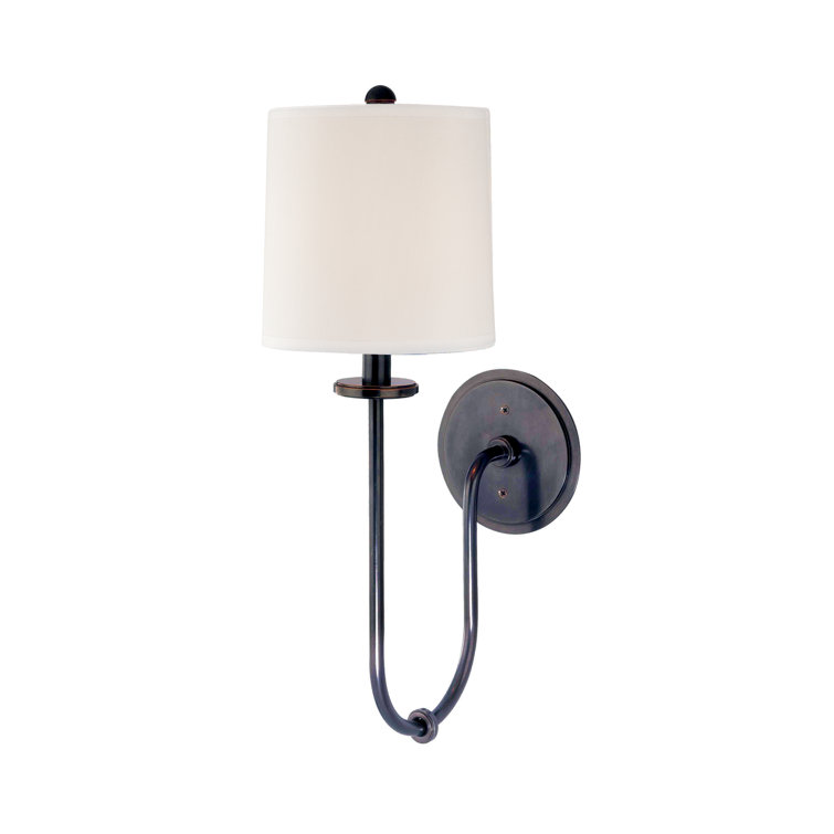 Old Bronze Cylinder Wall Sconce with Off-White Linen Shade