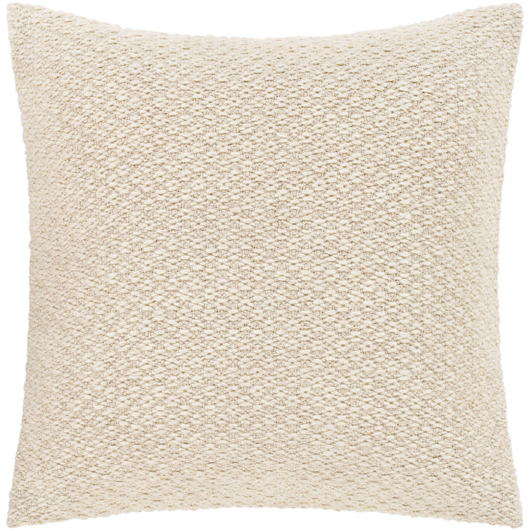 Ivory Woven Wool and Cotton Square Throw Pillow