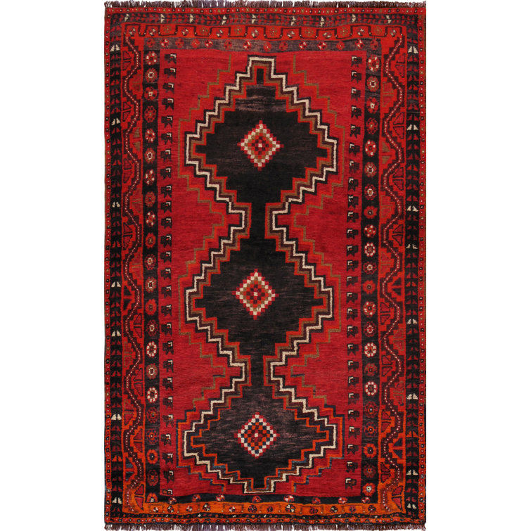 Sophisticated Floral Symphony Red Wool Area Rug - 4'2" x 7'2"