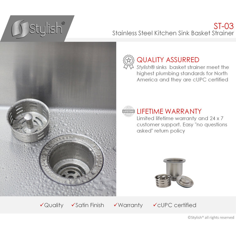Brushed Nickel 3.5'' Stainless Steel Deep Basket Kitchen Sink Strainer