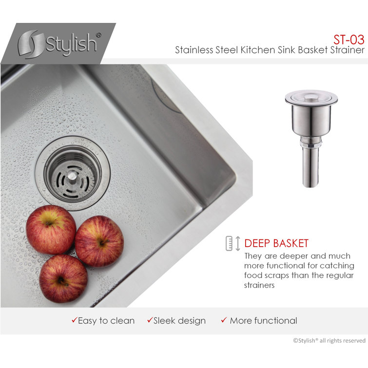 Brushed Nickel 3.5'' Stainless Steel Deep Basket Kitchen Sink Strainer
