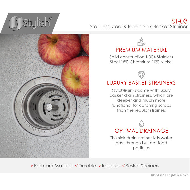 Brushed Nickel 3.5'' Stainless Steel Deep Basket Kitchen Sink Strainer