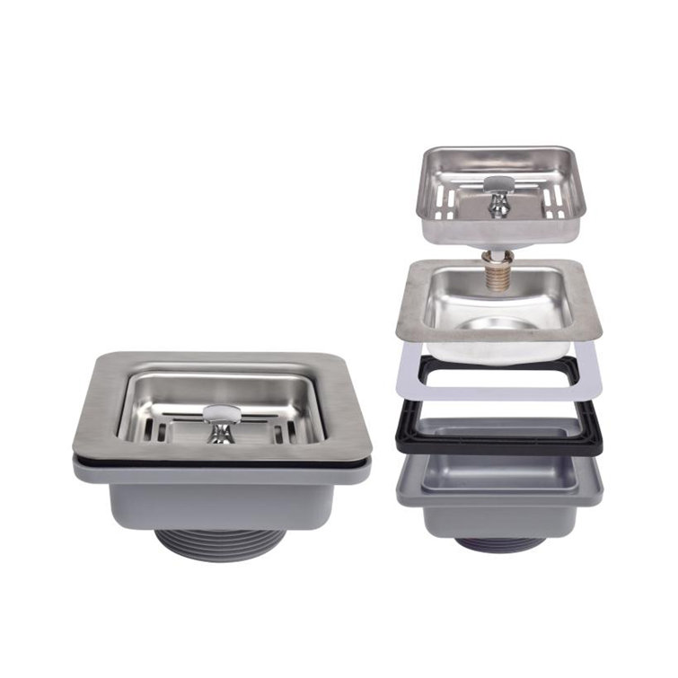 Square Stainless Steel Kitchen Sink Strainer with Removable Basket