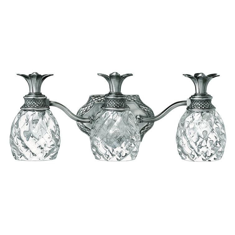 Polished Antique Nickel 3-Light Vanity with Clear Optic Glass