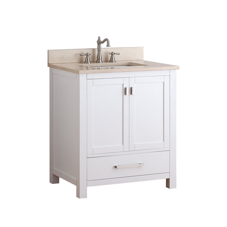 White 31'' Freestanding Vanity with Cala White Marble Top