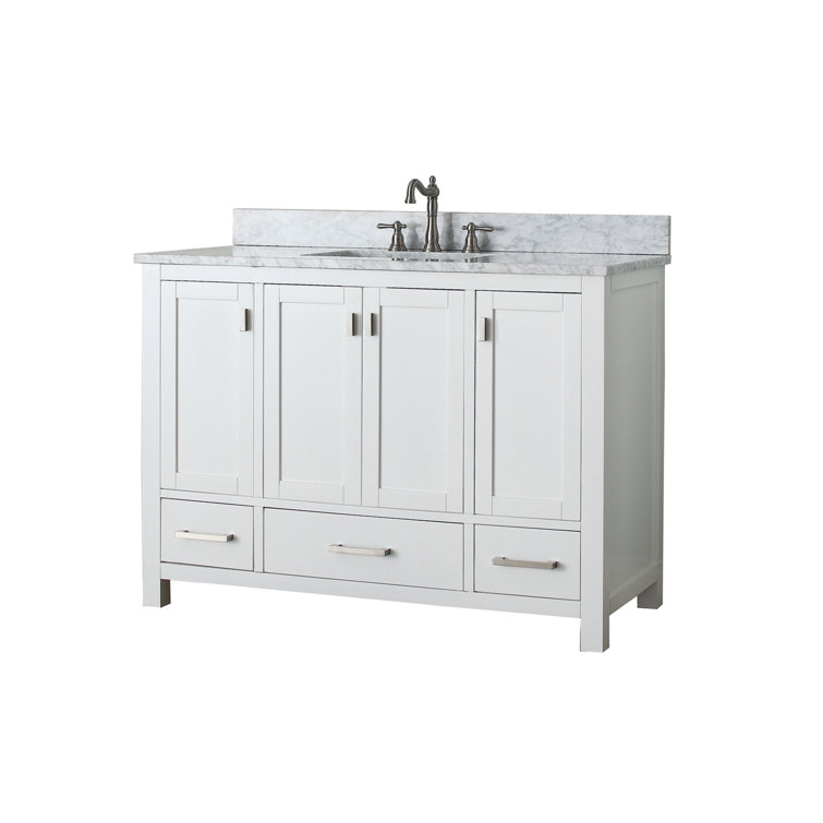 White Engineered Wood Single Vanity with Stone Top