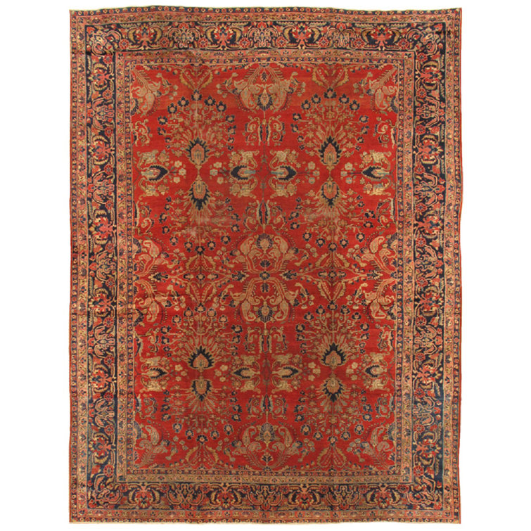 Antique 8'10" x 11'5" Rust Wool Floral Area Rug