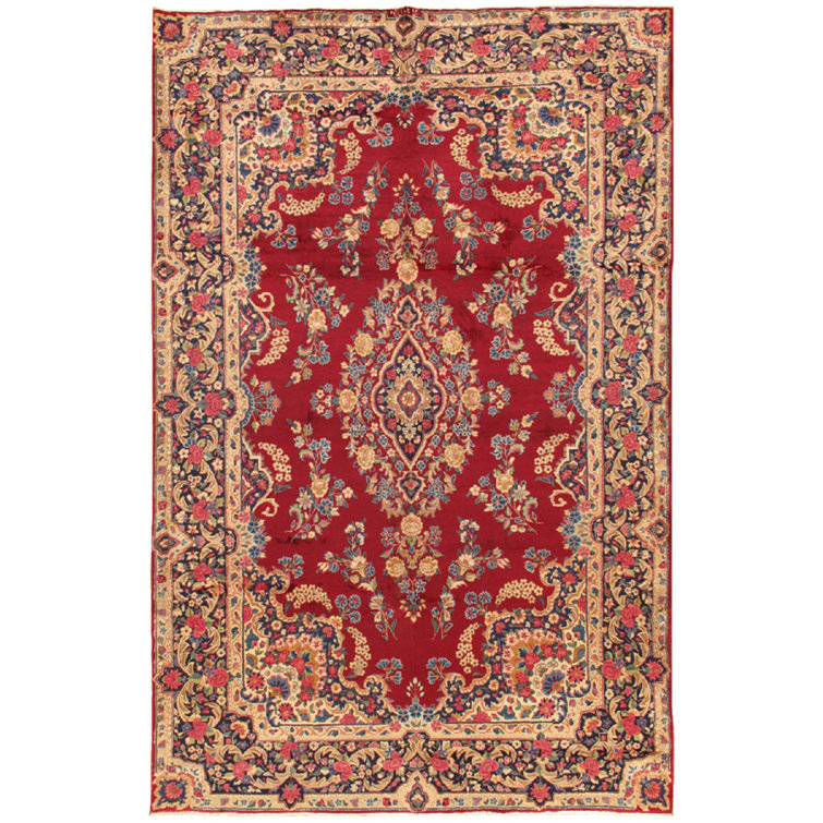 Antique Red Floral Hand-Knotted Wool Area Rug 8' x 10'