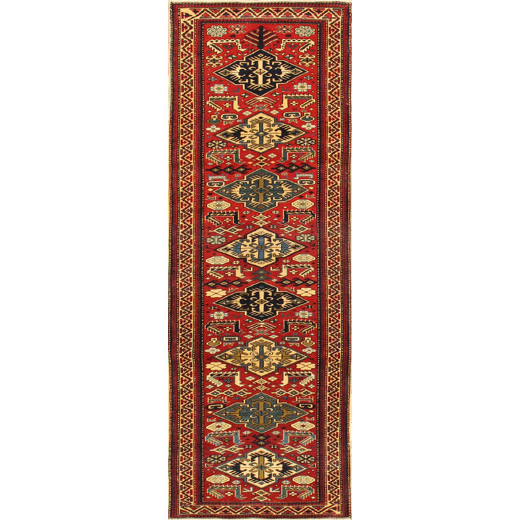Hand-knotted Red and Ivory Wool Runner Rug, 2'6" x 6'8"