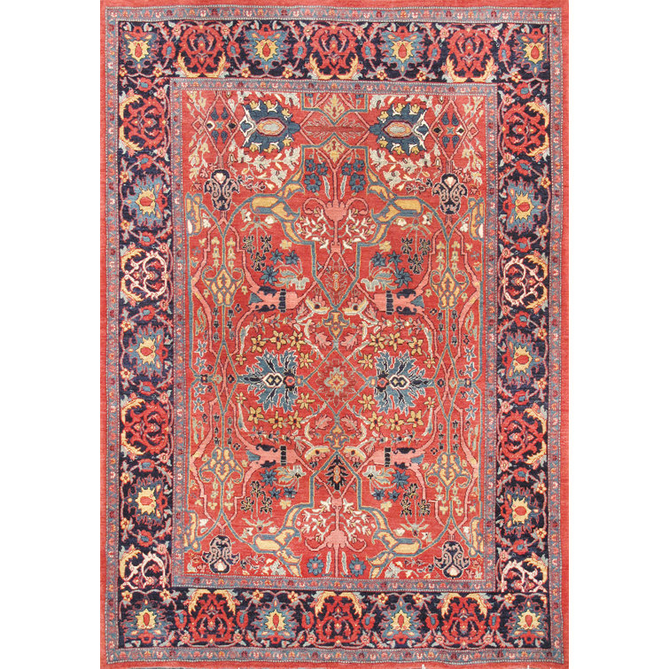 Hand-Knotted Red Wool Rectangular Area Rug 5'6" x 7'6"