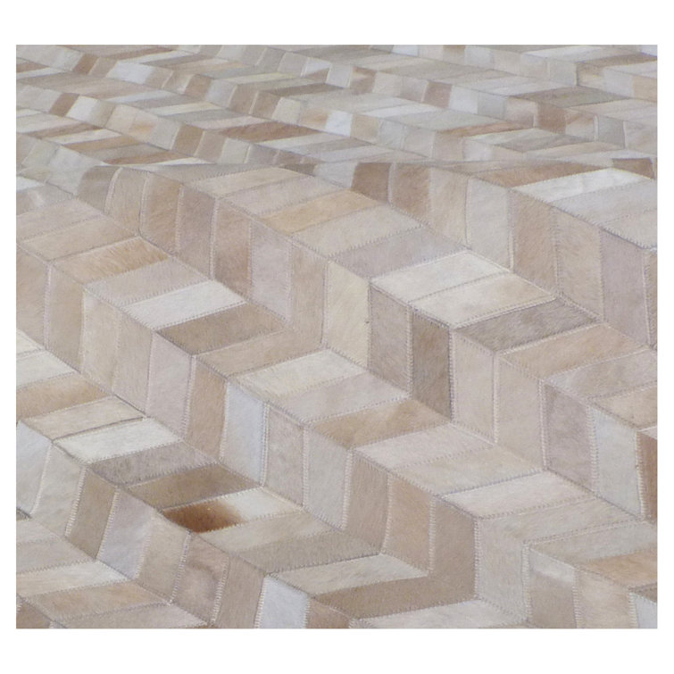 Hand-Stitched Chevron Cowhide Rug in Light Beige 8' x 5'