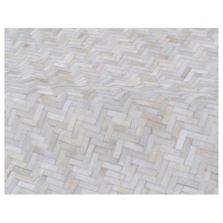 Handmade Ivory Geometric Cowhide 8' x 11' Area Rug