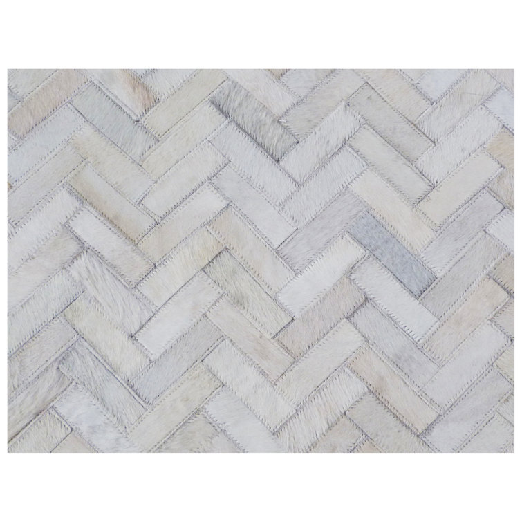 Handmade Ivory Geometric Cowhide 8' x 11' Area Rug