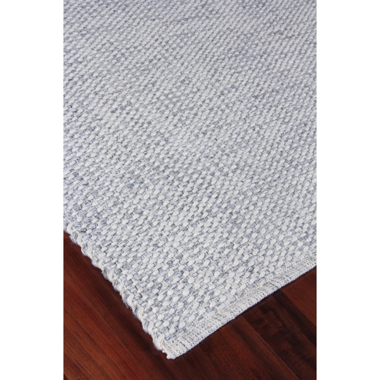 Ivory and Silver Flat Woven Wool Blend 6' x 9' Rug