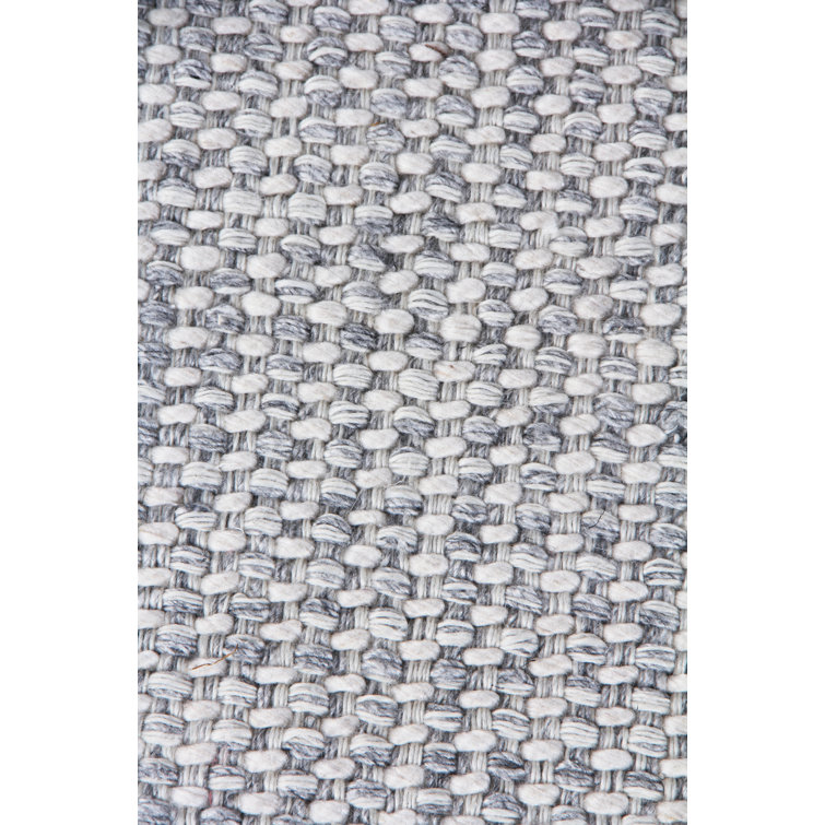Ivory and Silver Flat Woven Wool Blend 6' x 9' Rug