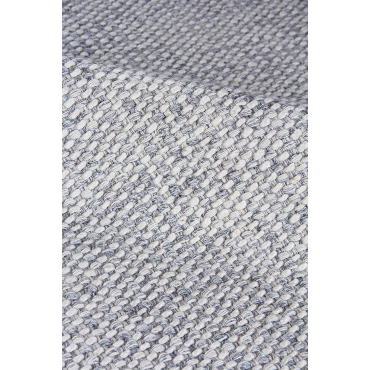Ivory and Silver Flat Woven Wool Blend 6' x 9' Rug