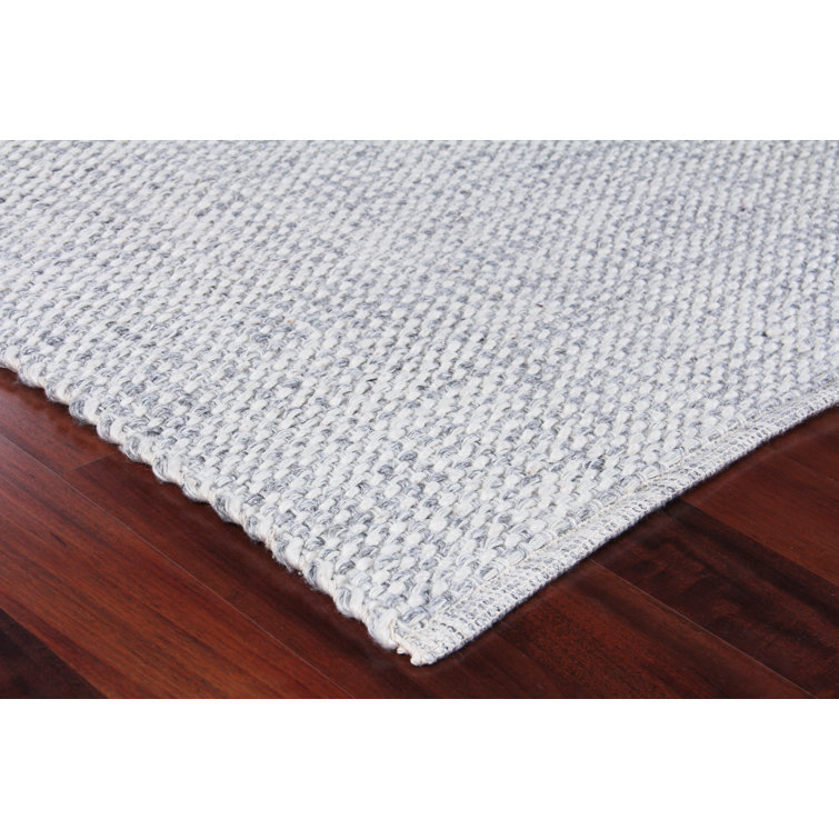 Ivory and Silver Flat Woven Wool Blend 6' x 9' Rug