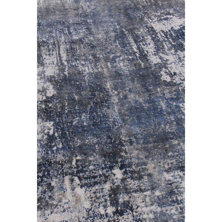 Reflections Abstract Blue & Ivory Hand-Loomed 10' x 14' Viscose Rug