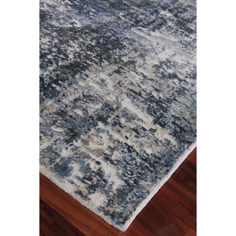 Reflections Abstract Blue & Ivory Hand-Loomed 10' x 14' Viscose Rug