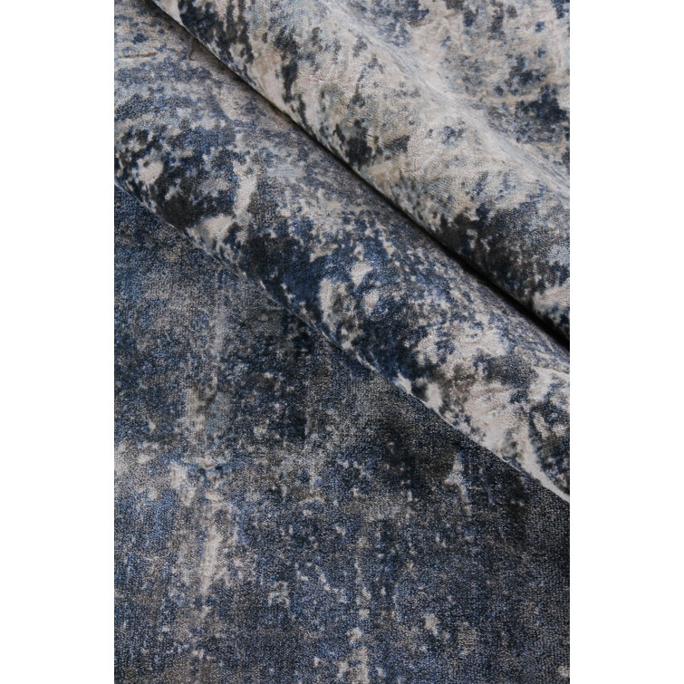 Reflections Abstract Blue & Ivory Hand-Loomed 10' x 14' Viscose Rug