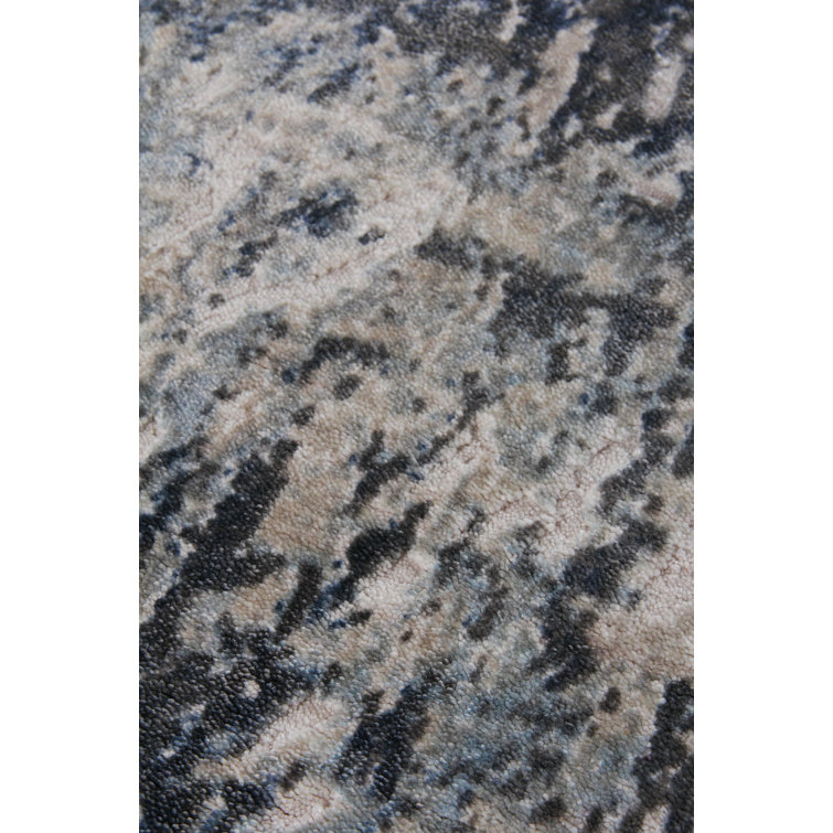 Reflections Abstract Blue & Ivory Hand-Loomed 10' x 14' Viscose Rug