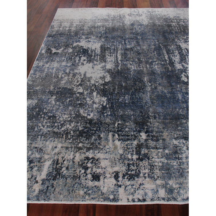 Reflections Abstract Blue & Ivory Hand-Loomed 10' x 14' Viscose Rug