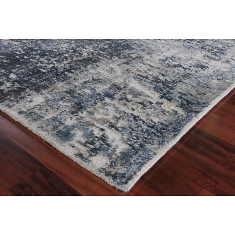 Reflections Abstract Blue & Ivory Hand-Loomed 10' x 14' Viscose Rug