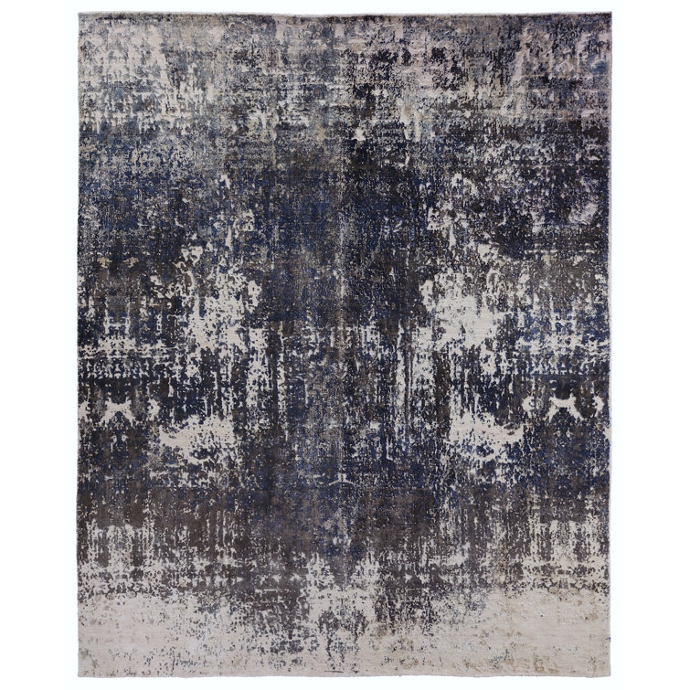 Elysian Blue Ivory 8' x 10' Handmade Abstract Viscose Rug
