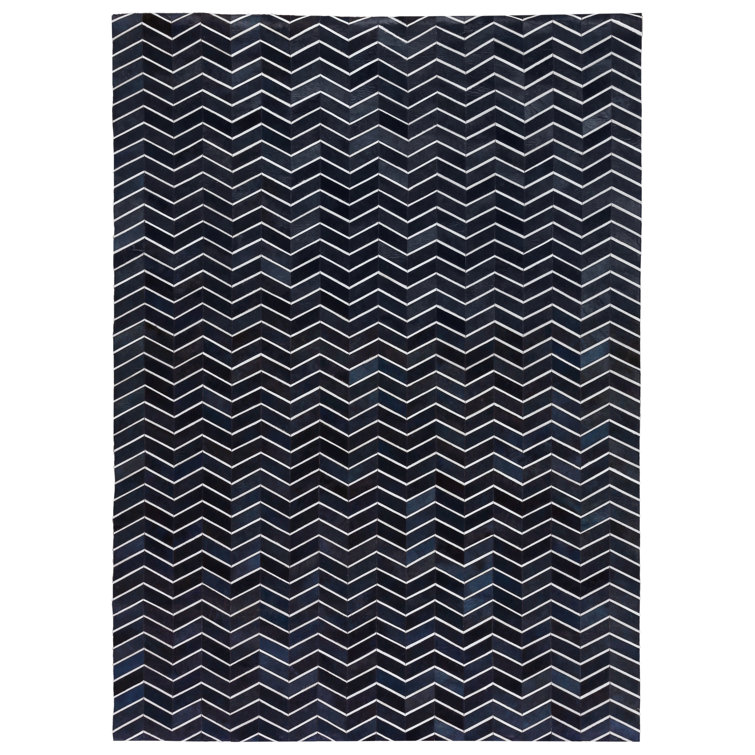 Handmade Blue Cowhide Rectangular Area Rug 5' x 8'