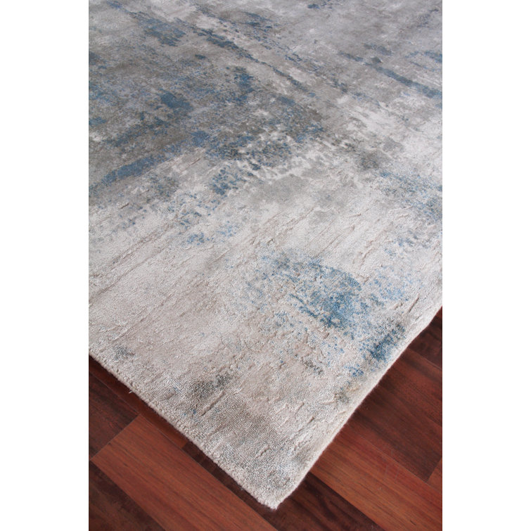Handmade 10' x 14' Blue Abstract Viscose Cotton Rug