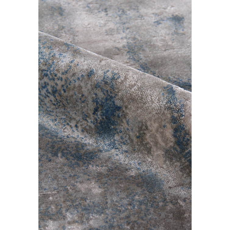 Handmade 10' x 14' Blue Abstract Viscose Cotton Rug