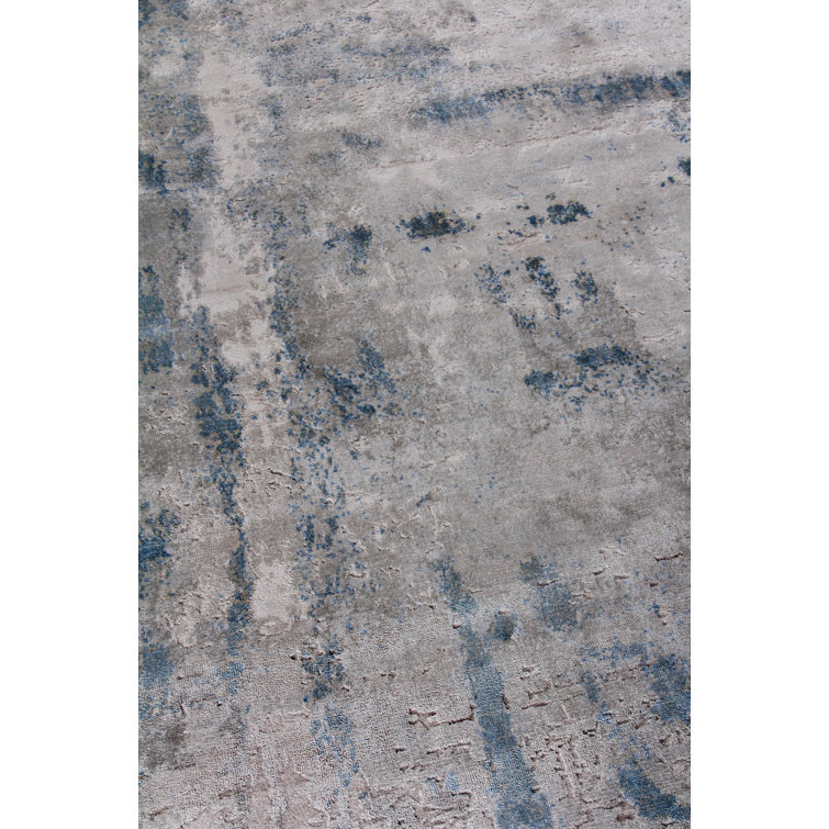 Handmade 10' x 14' Blue Abstract Viscose Cotton Rug