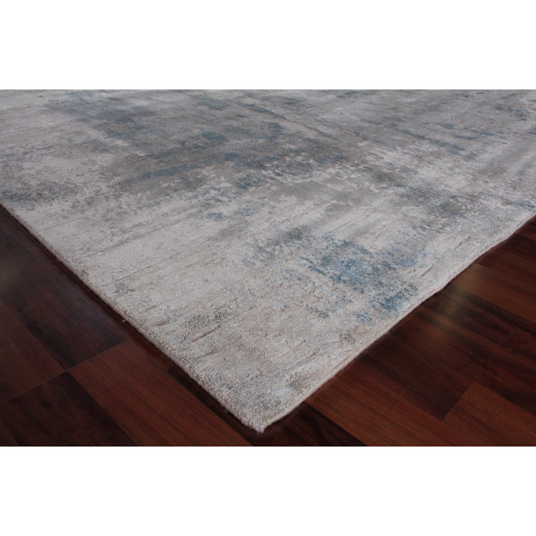 Handmade 10' x 14' Blue Abstract Viscose Cotton Rug
