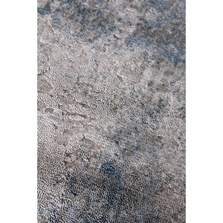 Handmade 10' x 14' Blue Abstract Viscose Cotton Rug