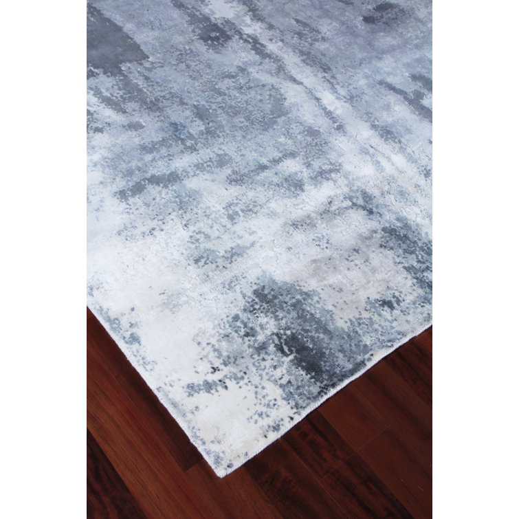 Handmade 9' x 12' Silver Gray Ivory Abstract Viscose Cotton Rug