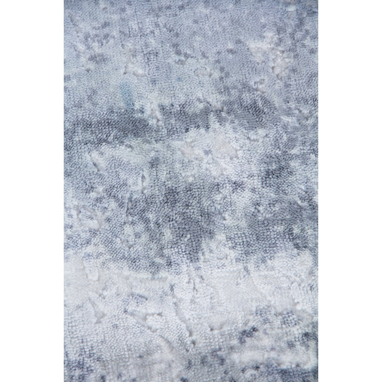 Handmade 9' x 12' Silver Gray Ivory Abstract Viscose Cotton Rug