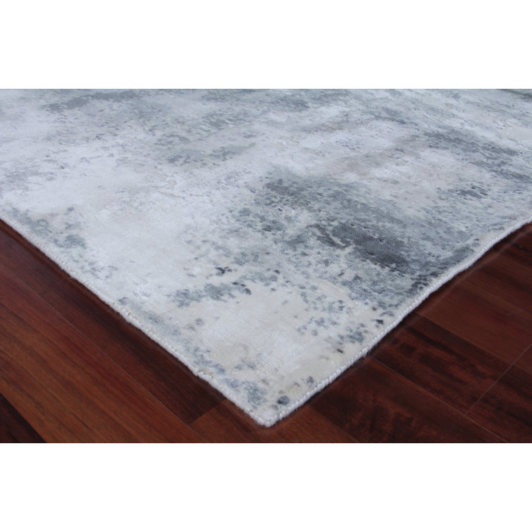 Handmade 9' x 12' Silver Gray Ivory Abstract Viscose Cotton Rug