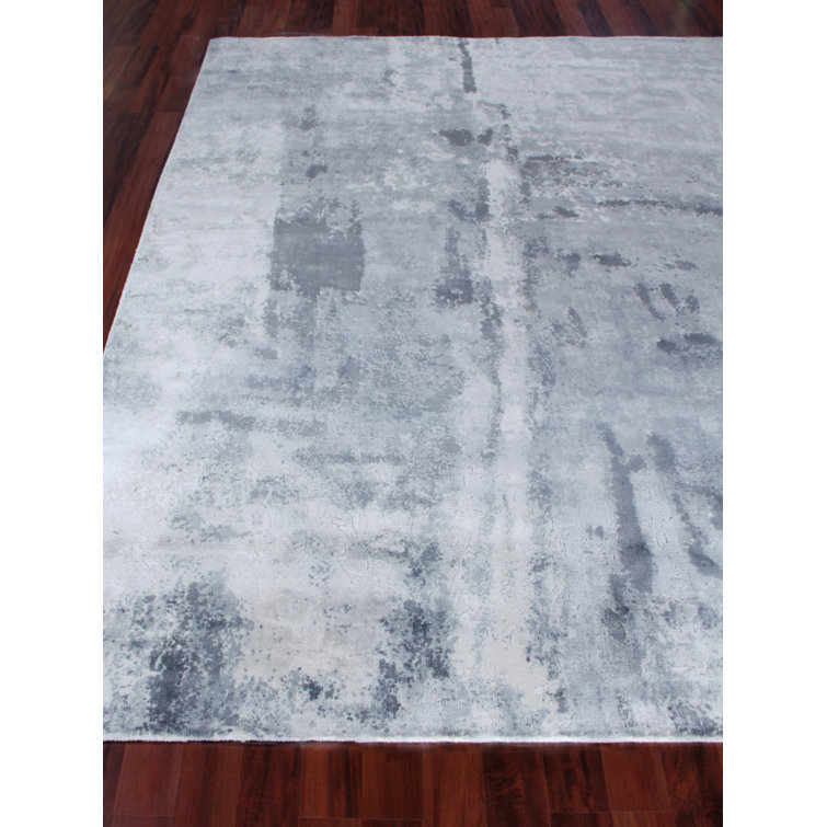 Handmade 9' x 12' Silver Gray Ivory Abstract Viscose Cotton Rug