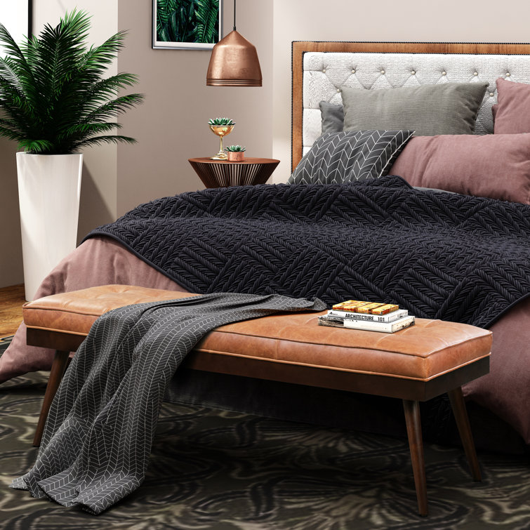 Luca 55" Cognac Tan Full-Grain Leather Bench with Mahogany Legs