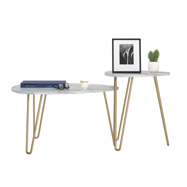Athena White Marble and Gold Metal Hairpin Nesting Tables