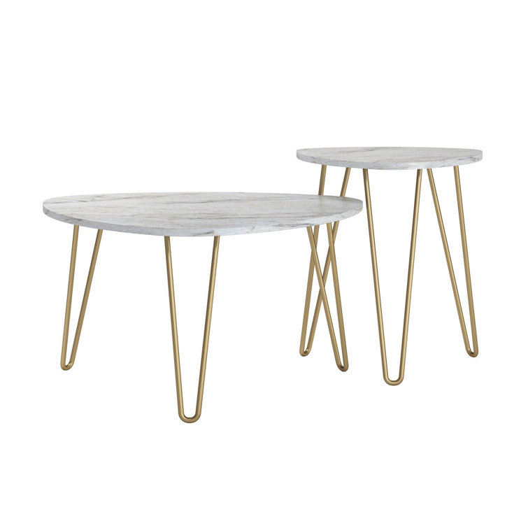 Athena White Marble and Gold Metal Hairpin Nesting Tables