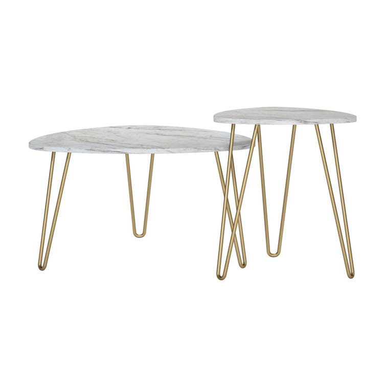 Athena White Marble and Gold Metal Hairpin Nesting Tables
